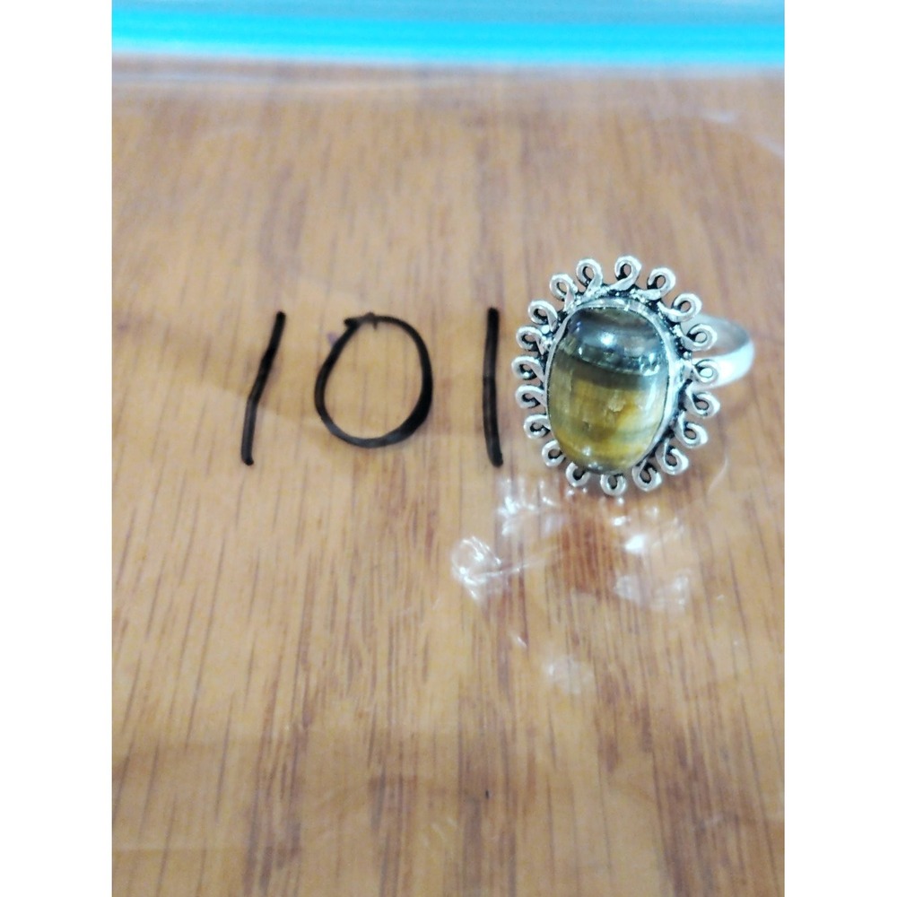 925 Sterling Silver Tiger Eye Cabochon Swirl Halo Statement Ring Size 7 Womens